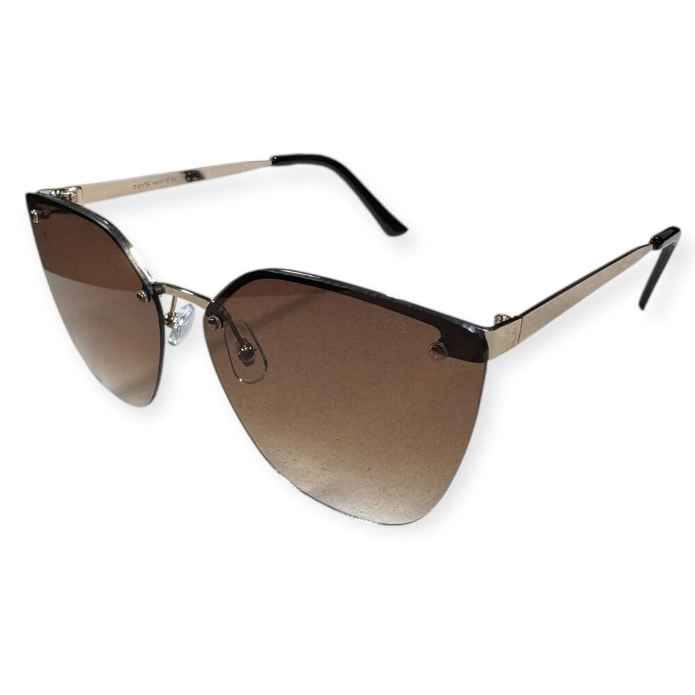 NYS‎ Collection Taafe Place Cateye Sunglasses Rimless Gradient Brown Lenses